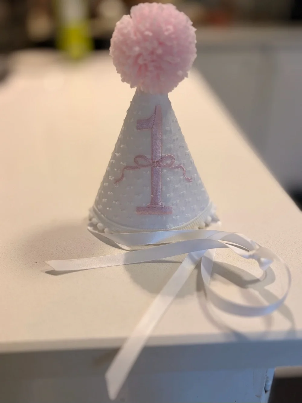 First Birthday Party Hat - Pink Pom Pom